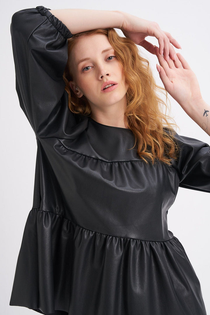 Leather Blouse Black