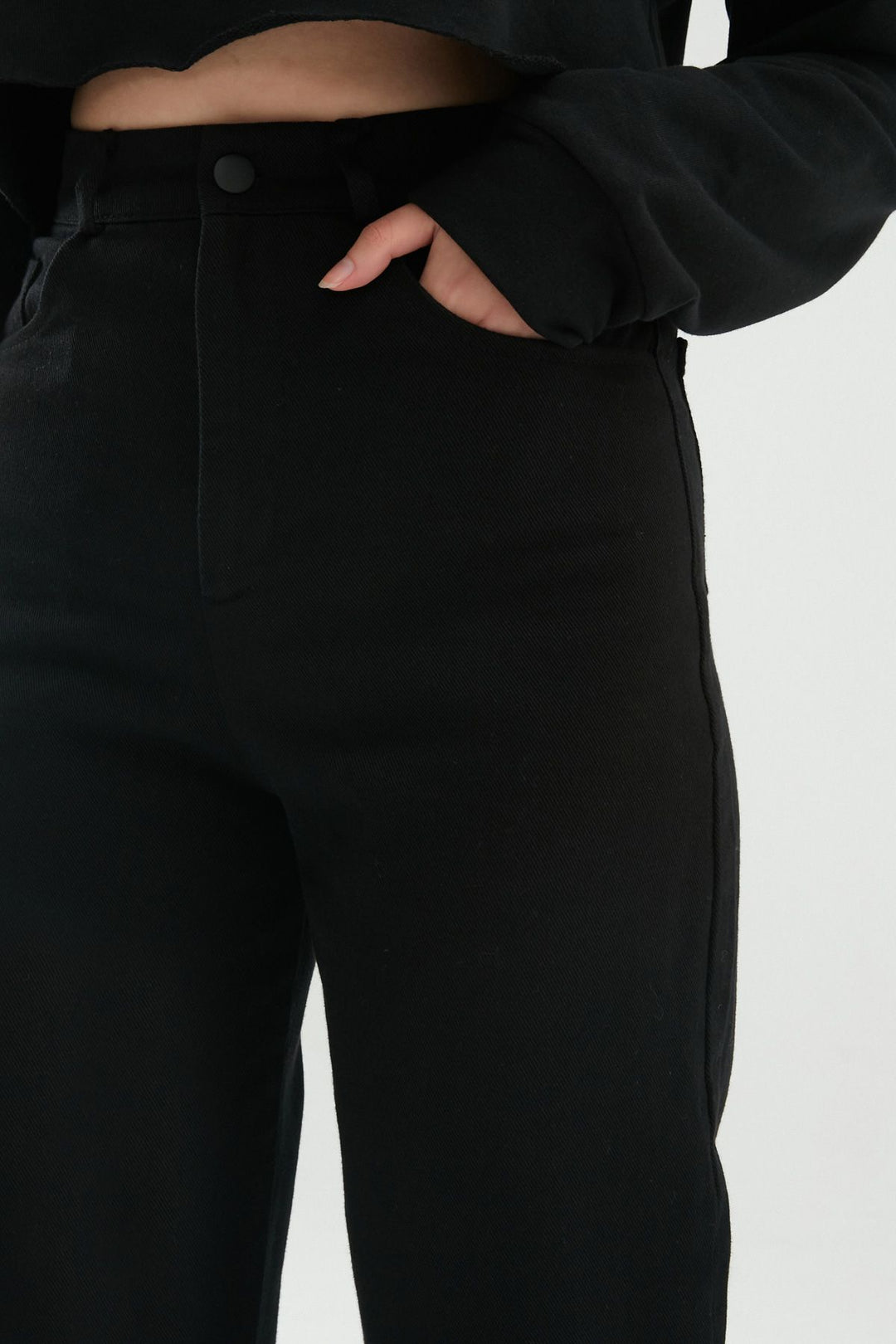 Yüksek Bel Gabardin Pantolon Siyah