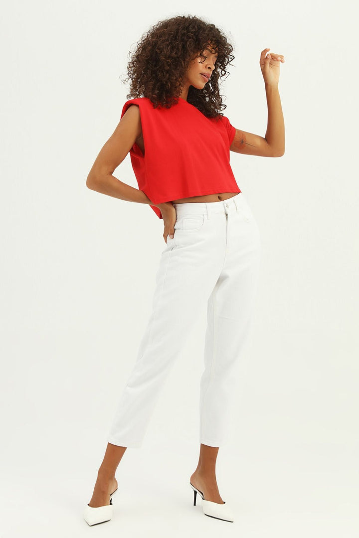 Vatkalı Basic Crop Tişört Kırmızı