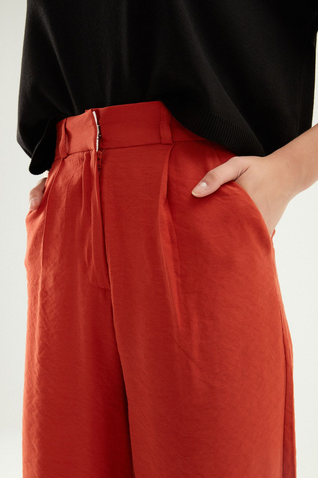 Yüksel Bel Bol Paça Pantolon Kiremit