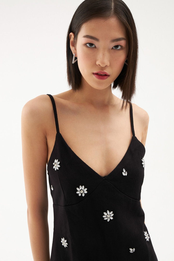 Strap Stone Accessory Dress Black