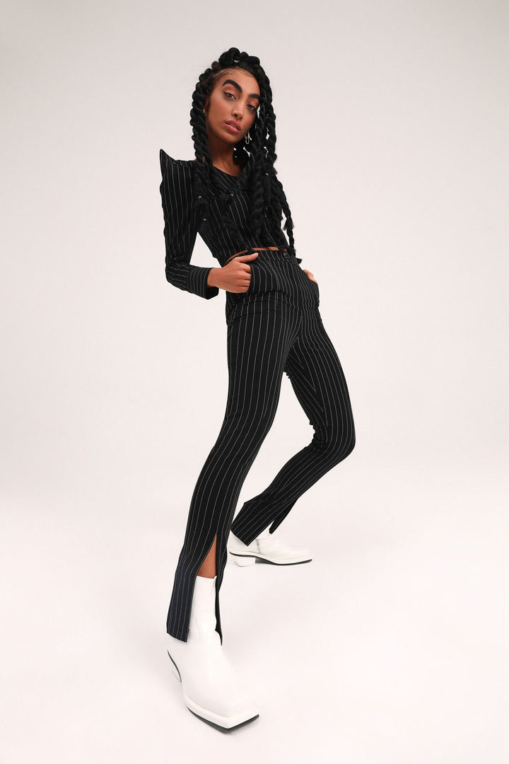 Çizgili Tek Omuz Bluz Siyah
