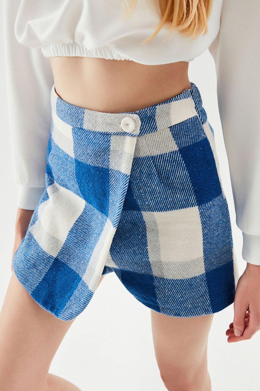 Plaid Mini Short Skirt Blue