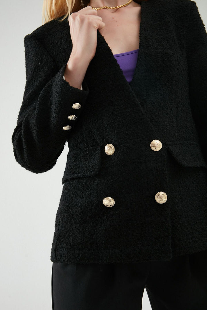 Kruvaze Tüvit Blazer Ceket Siyah