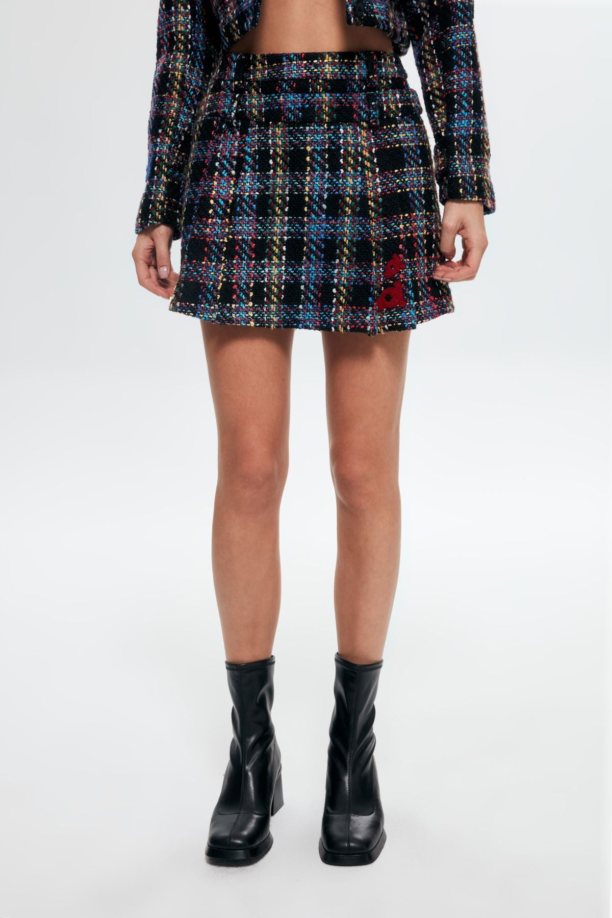 Colorful Tweed Mini Shorts Skirt Black