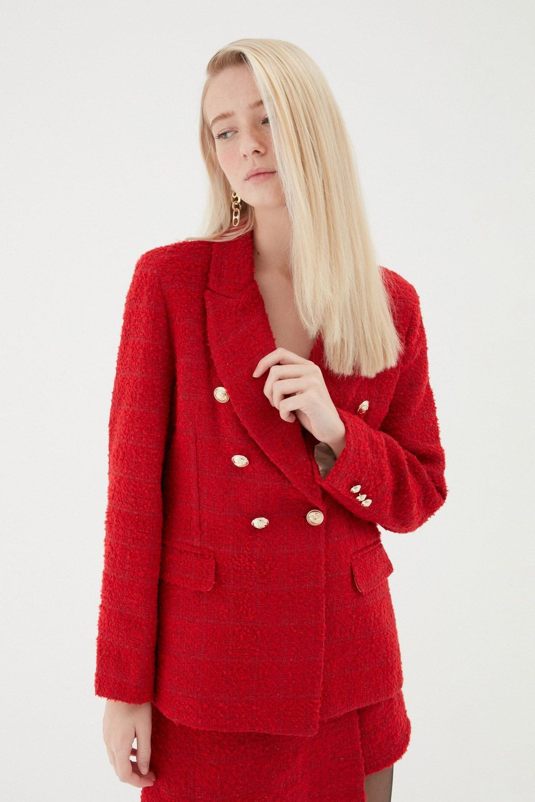 Kruvaze Tüvit Blazer Ceket Kırmızı