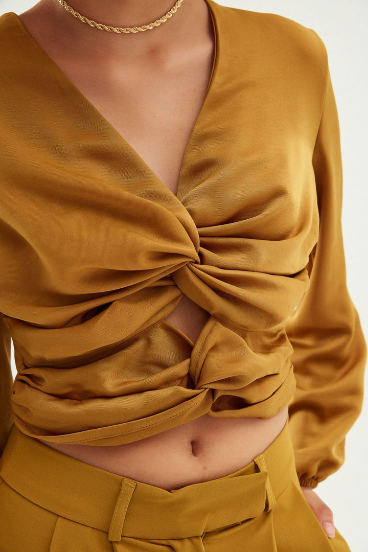 Decollete Detailed V-Neck Blouse Olive