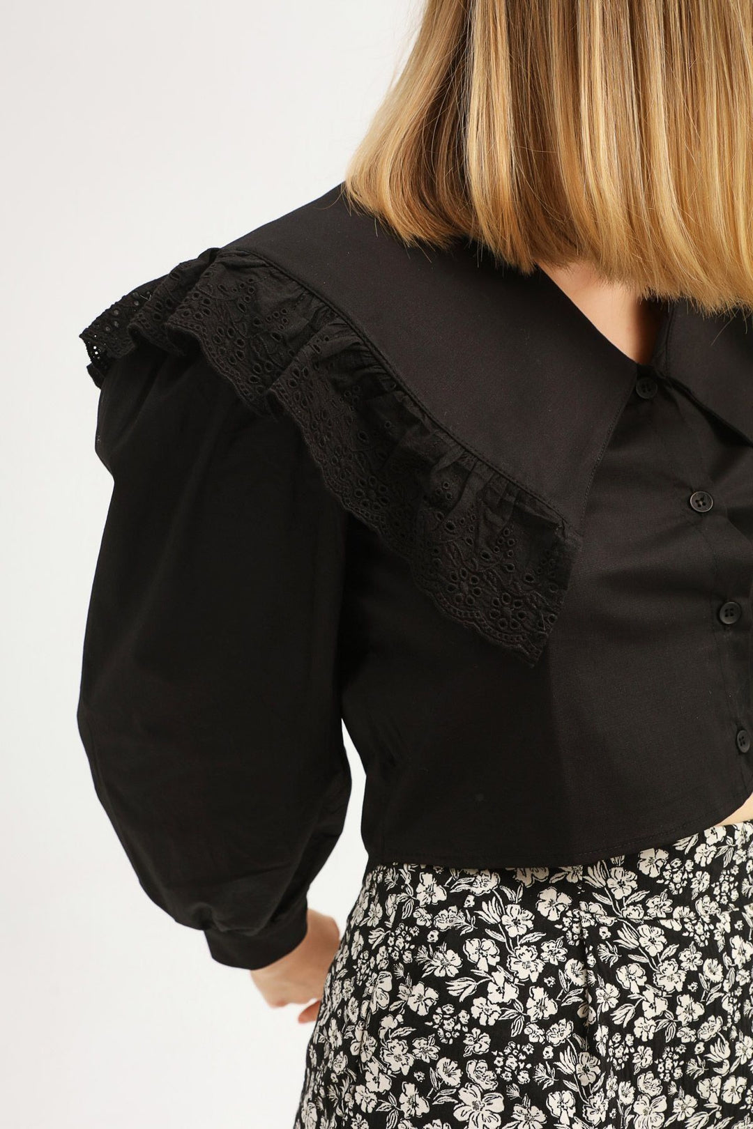Guipure Ruffle Shirt Black