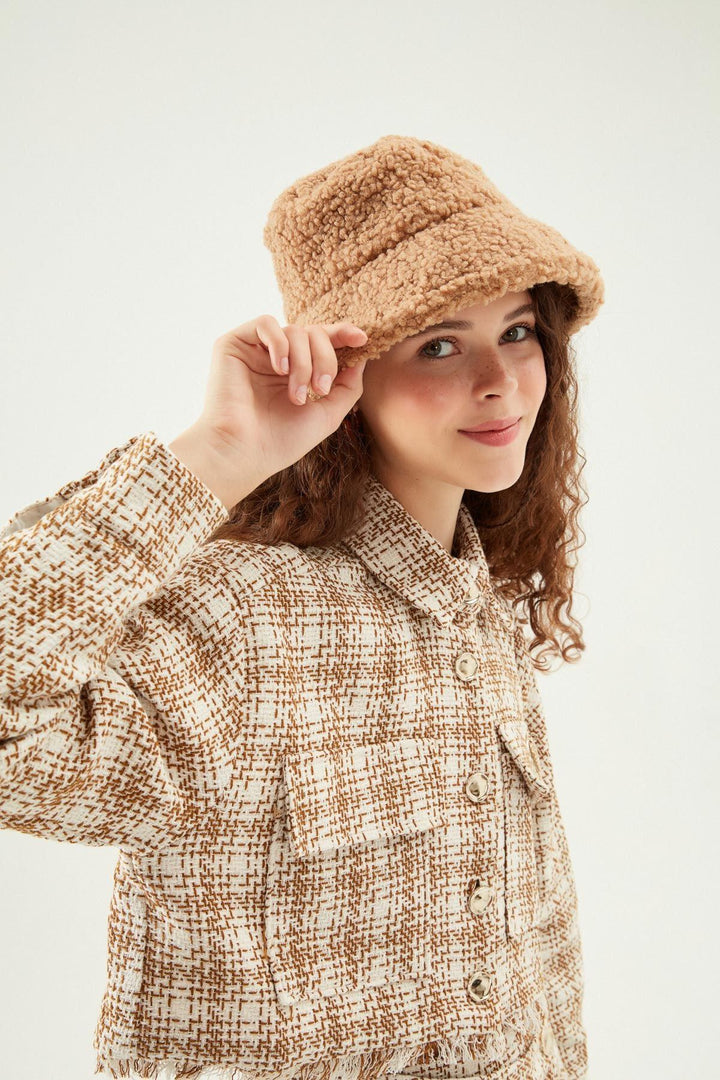 Tweed Crop Jacket Beige