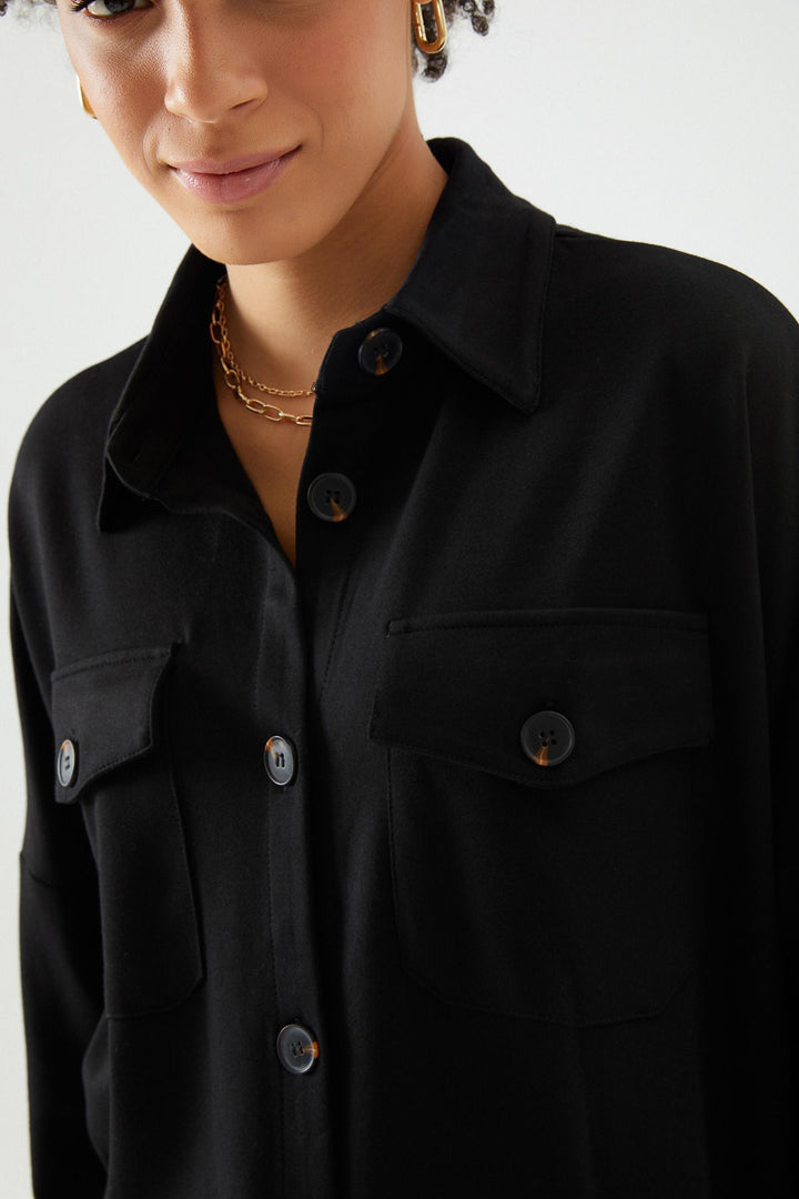 Oversize Cepli Gömlek Siyah