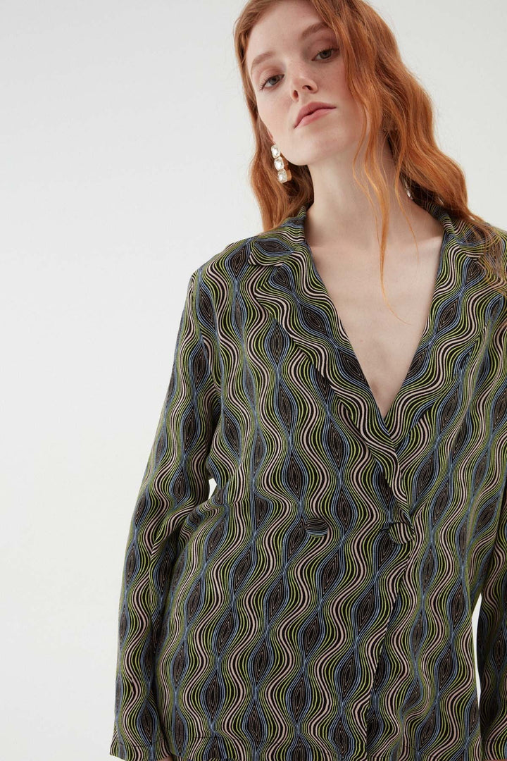 Patterned Buttoned Shirt Green