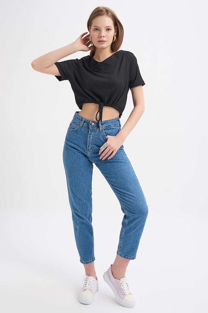 Tie Detailed V-Neck Blouse Black