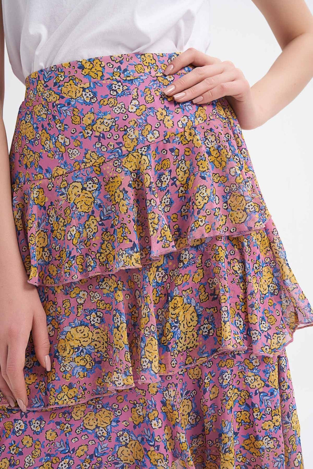 Patterned Tiered Midi Skirt Lilac