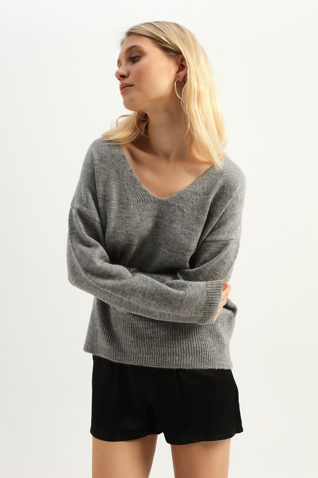 V Neck Sweater Gray