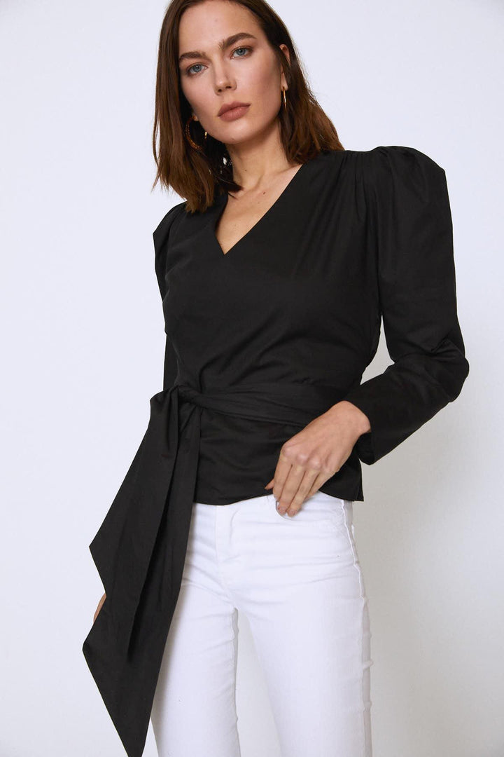 Bağlamalı Kruvaze Bluz Siyah