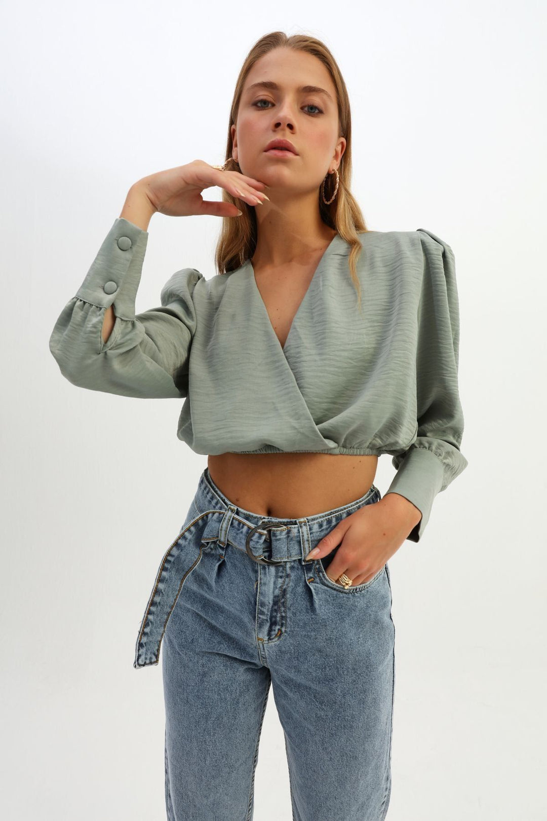 Waistcoat Double Breasted Crop Blouse Mint