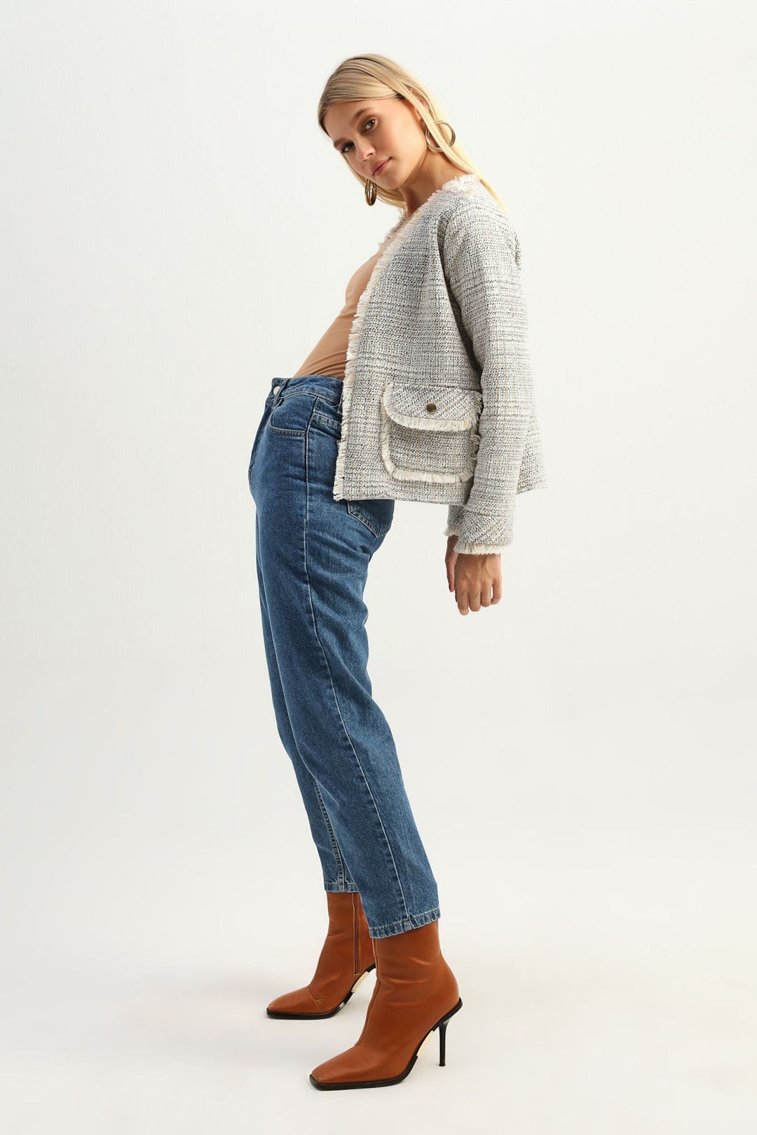 Pocket Tweed Tasseled Jacket Black