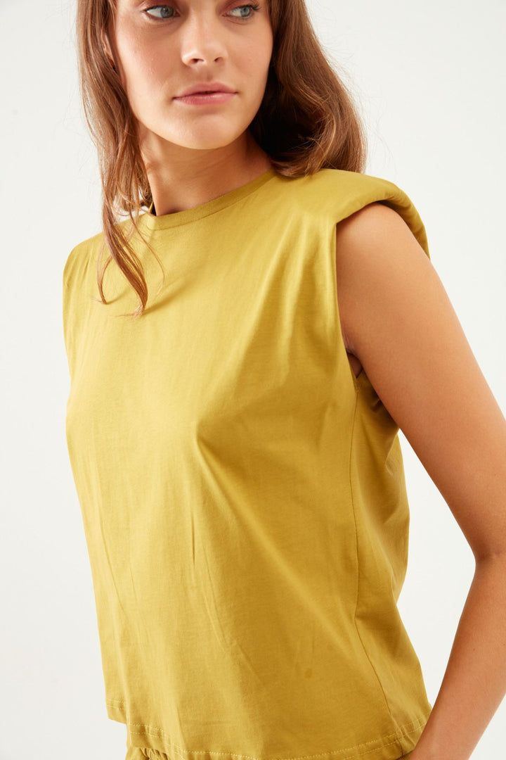 Padded Sleeveless Basic T-Shirt Olive