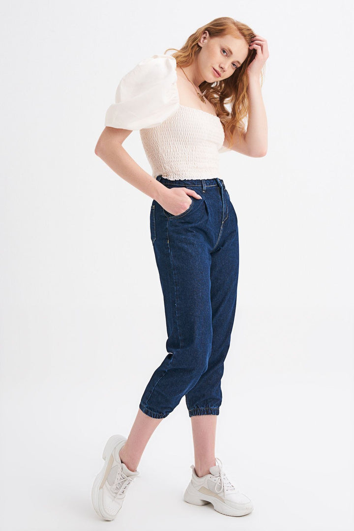 Balon Kol Gipeli Bluz Ekru