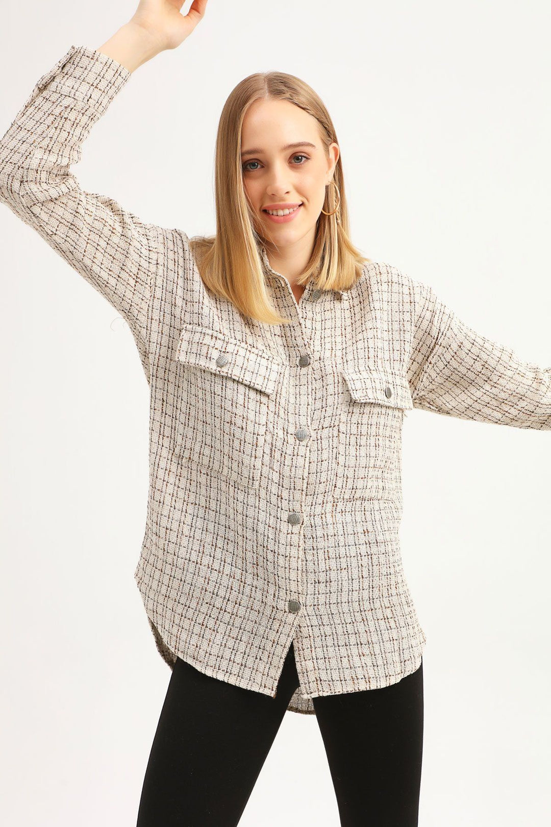 Cepli Düğmeli Tüvit Gömlek Kahverengi