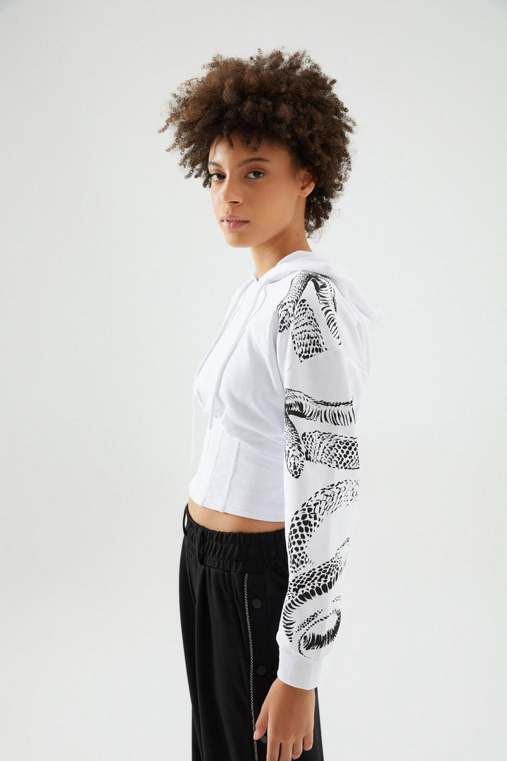 Baskılı Balenli Sweatshirt Beyaz