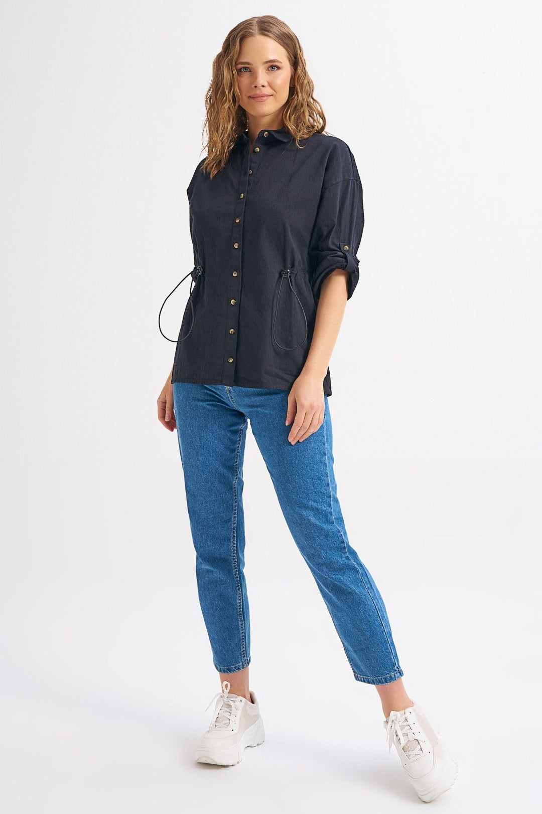 Beli Büzgülü Gömlek Siyah