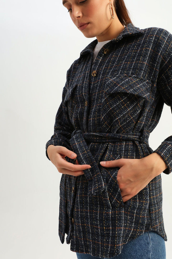 Tie Waist Tweed Shirt Indigo