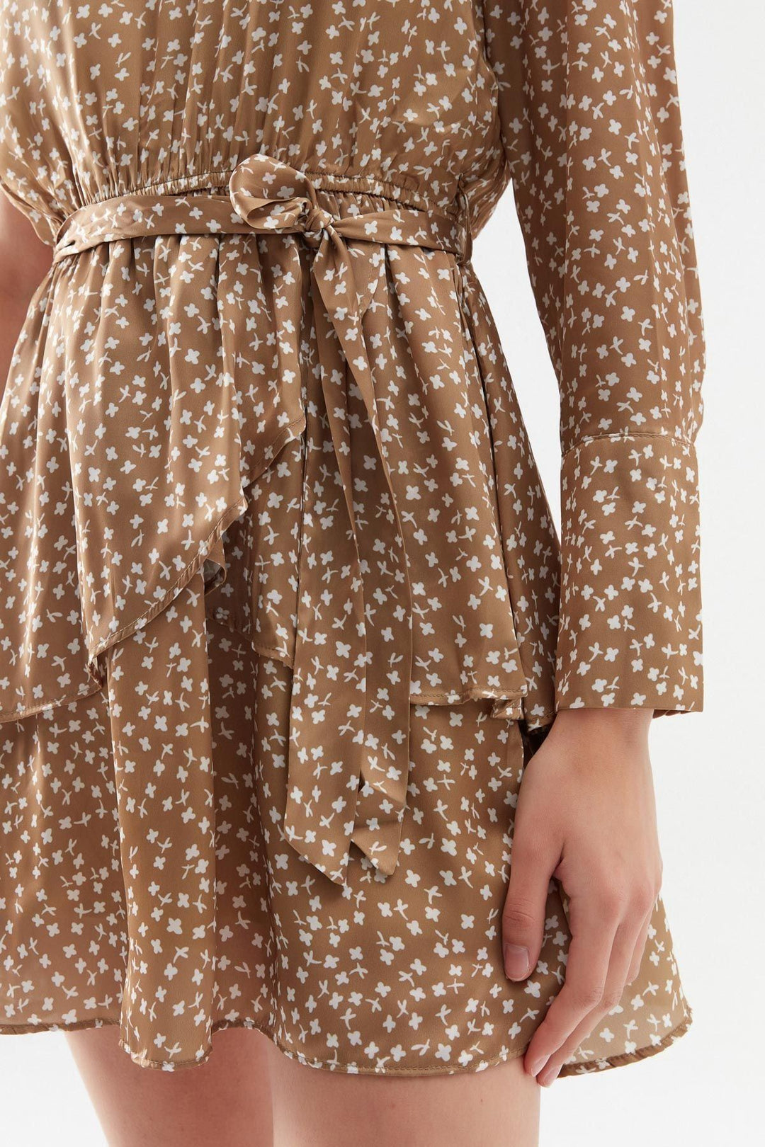 Tek Omuz Fırfırlı Mini Elbise Olive