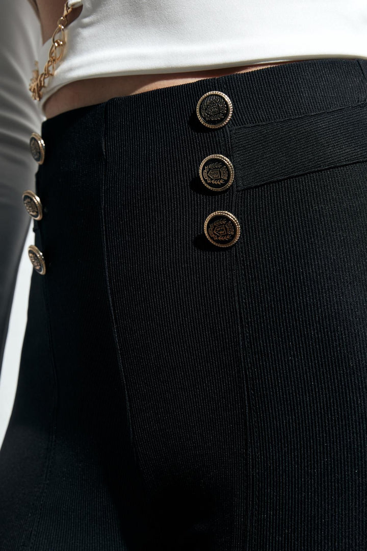 Taşlı Düğmeli Tayt Siyah