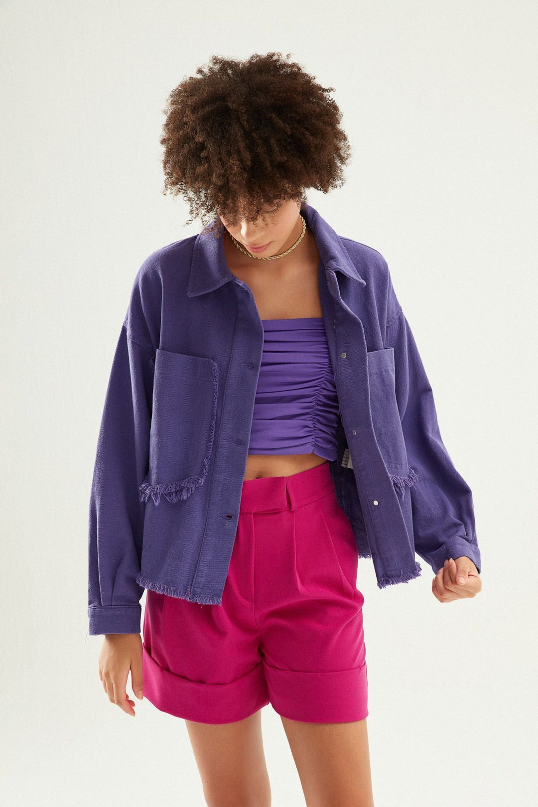 Püsküllü Ceket Mor