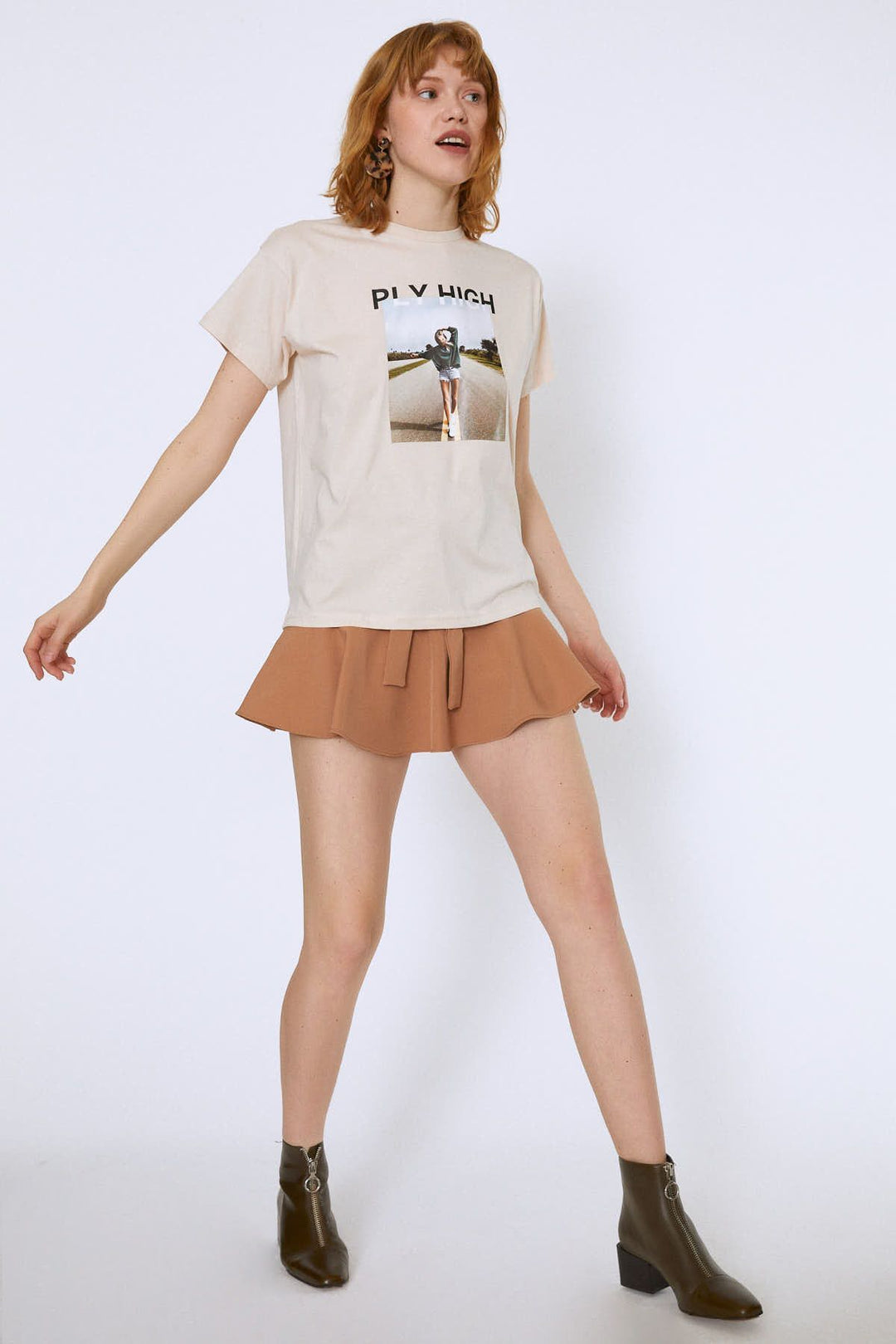 Baskılı Tişört Bej