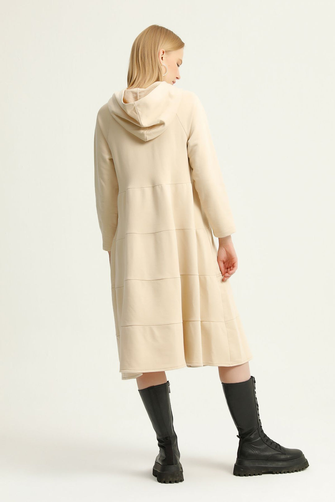 Hooded Sweatshirt Dress Beige