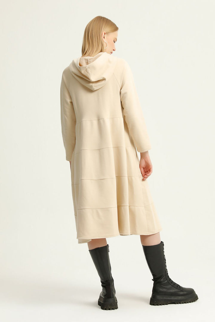 Hooded Sweatshirt Dress Beige