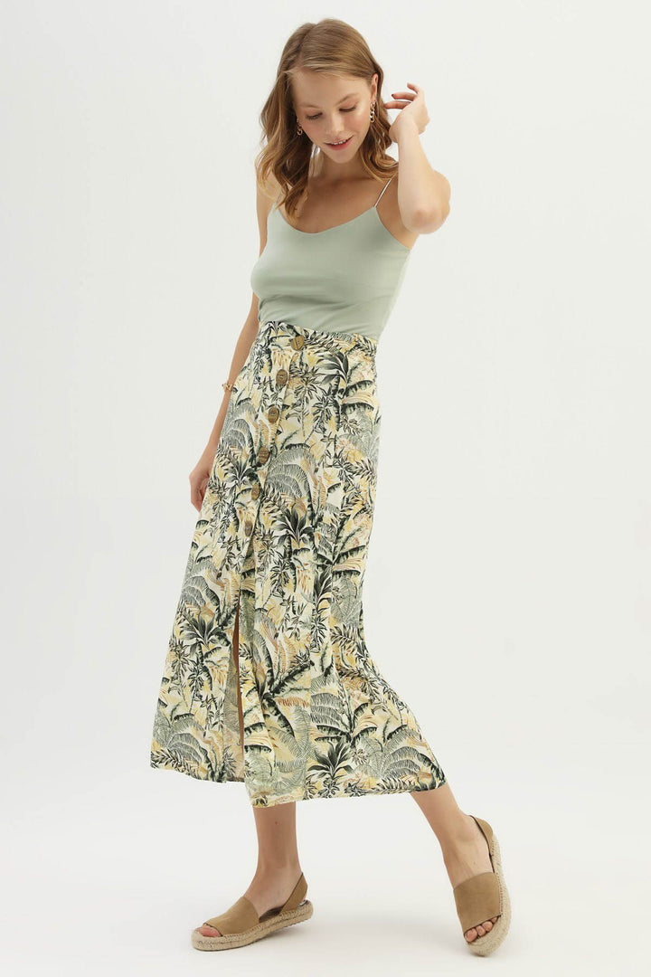 Patterned Slit Skirt Green