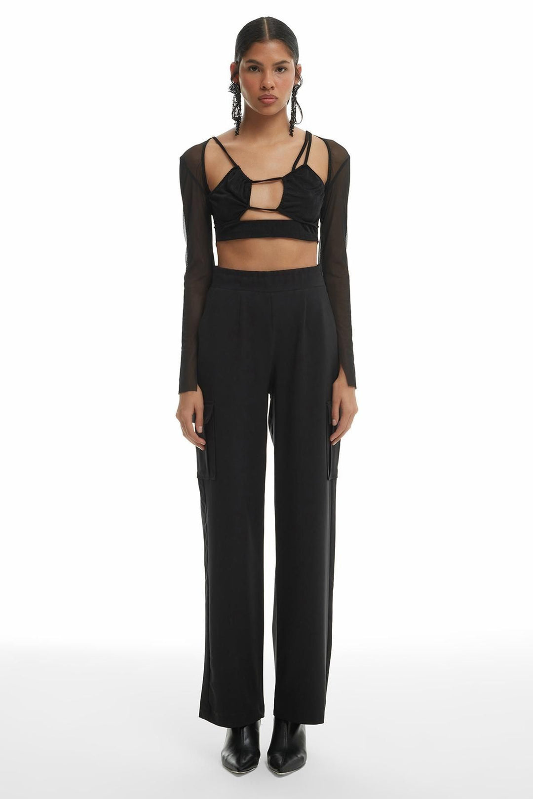 Wide Leg Cargo Pants Black