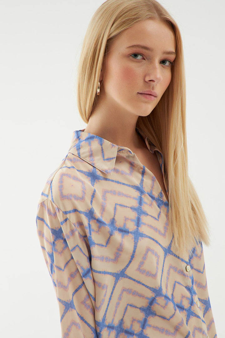 Patterned Satin Shirt Beige