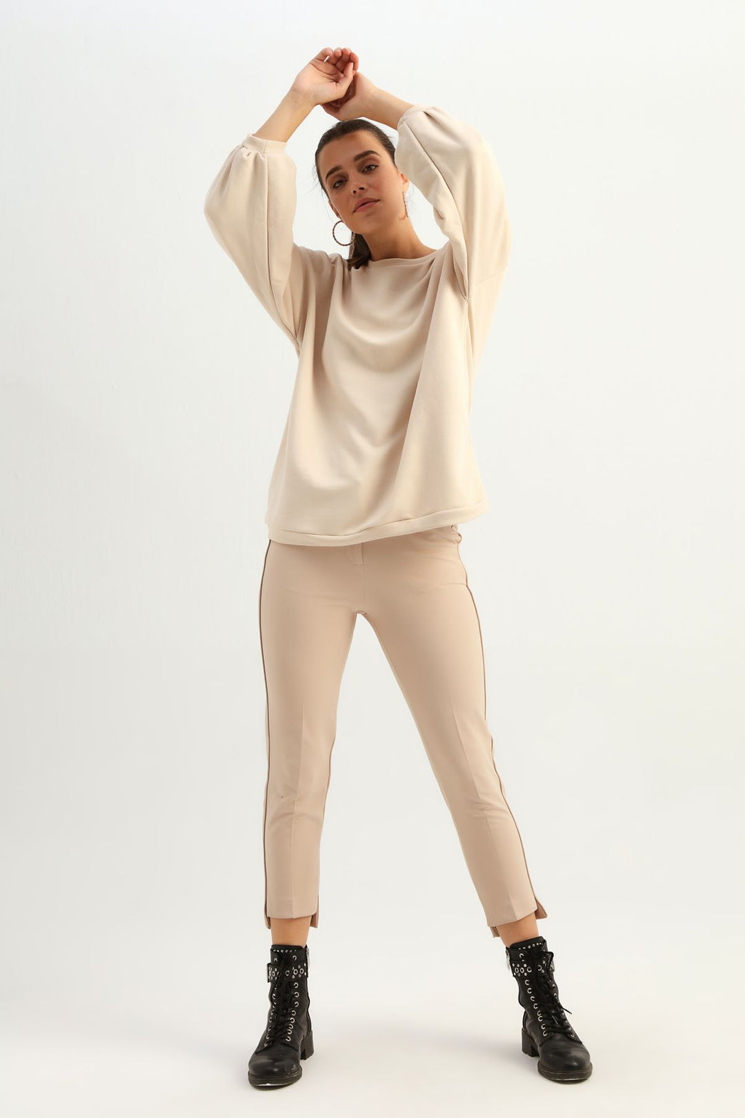 Oversize Long Sweatshirt Beige