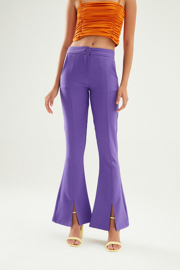 İspanyol Paça Yüksek Bel Pantolon Mor