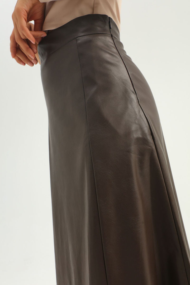 Leather Midi Skirt Brown