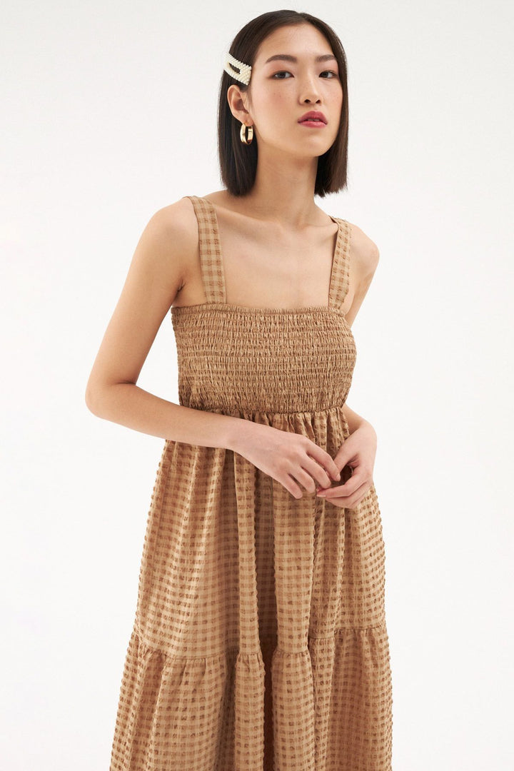 Askılı Fırfır Detaylı Elbise Bej