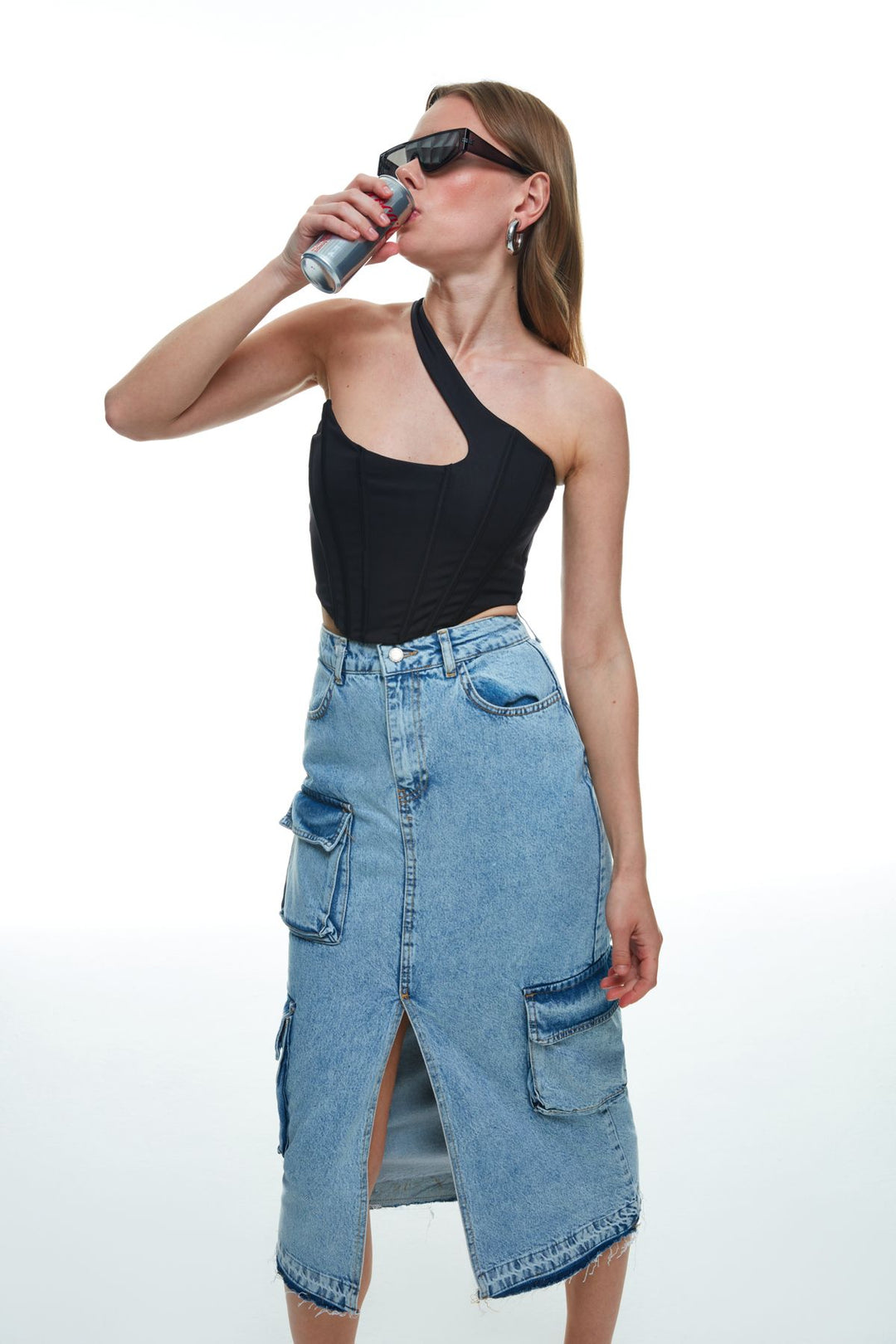 Asymmetrical Strap Underwire Blouse Black