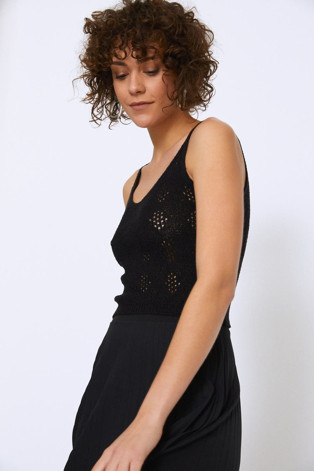 Hanging Openwork V Neck Knitwear Black