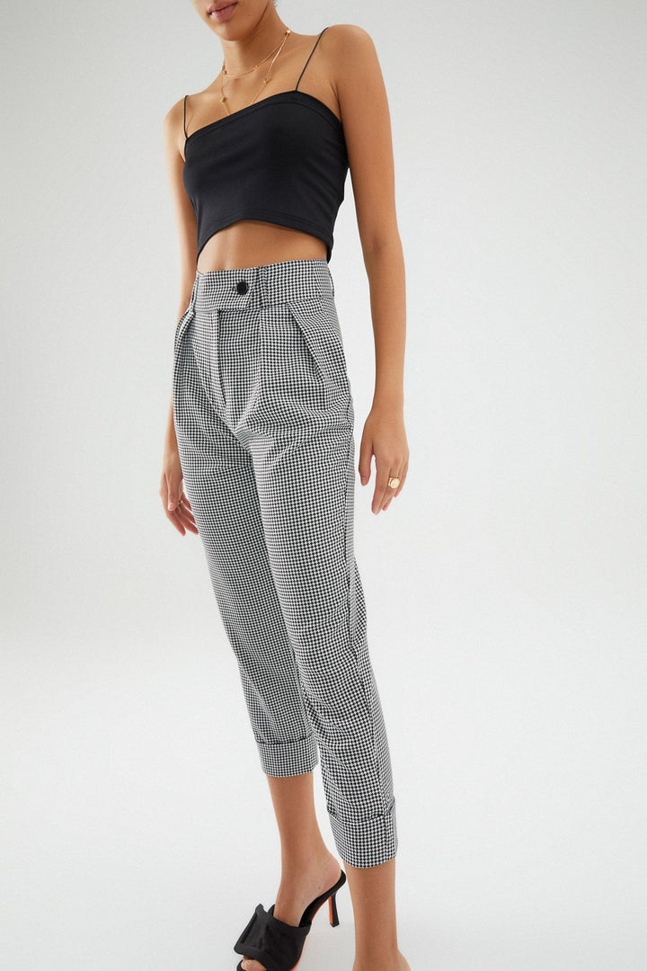 Çizgili Duble Paça Pantolon Siyah