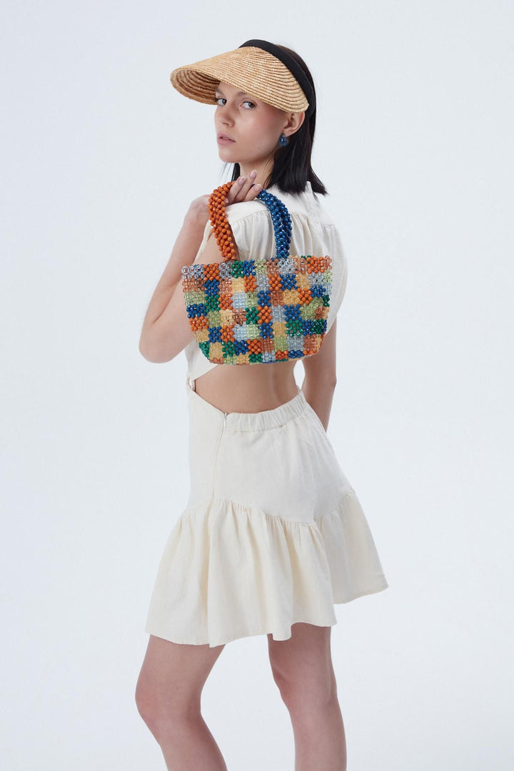 Pile Detaylı Cut Out Elbise Naturel