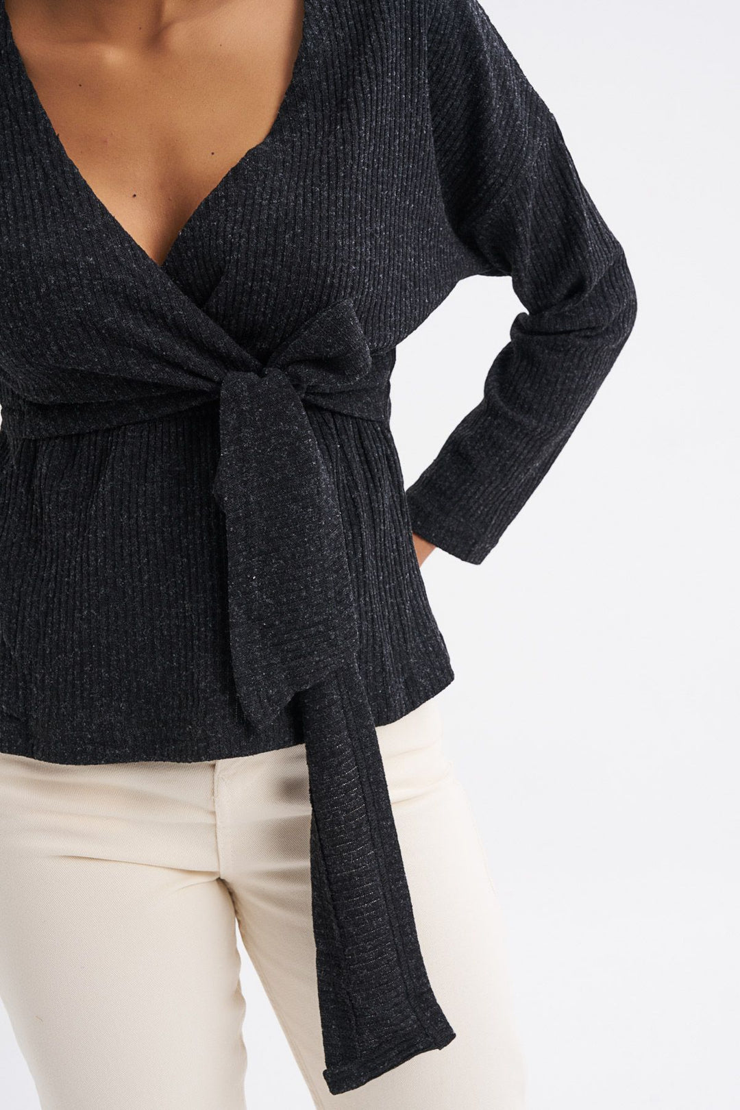 Tie Detailed Double Breasted Blouse Black