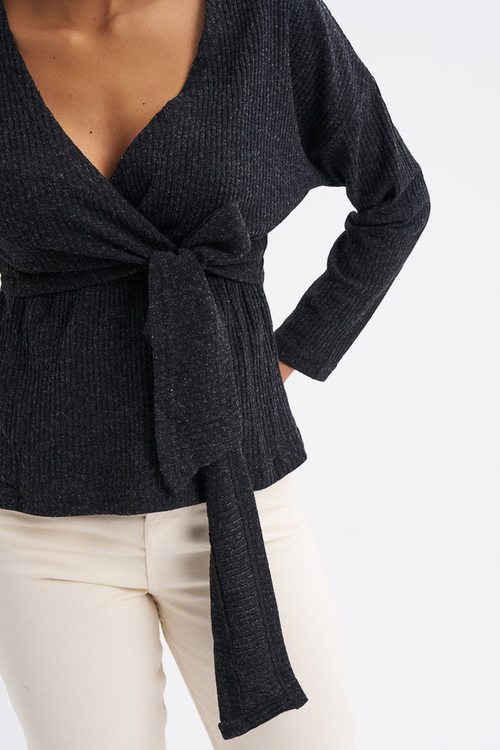 Tie Detailed Double Breasted Blouse Black