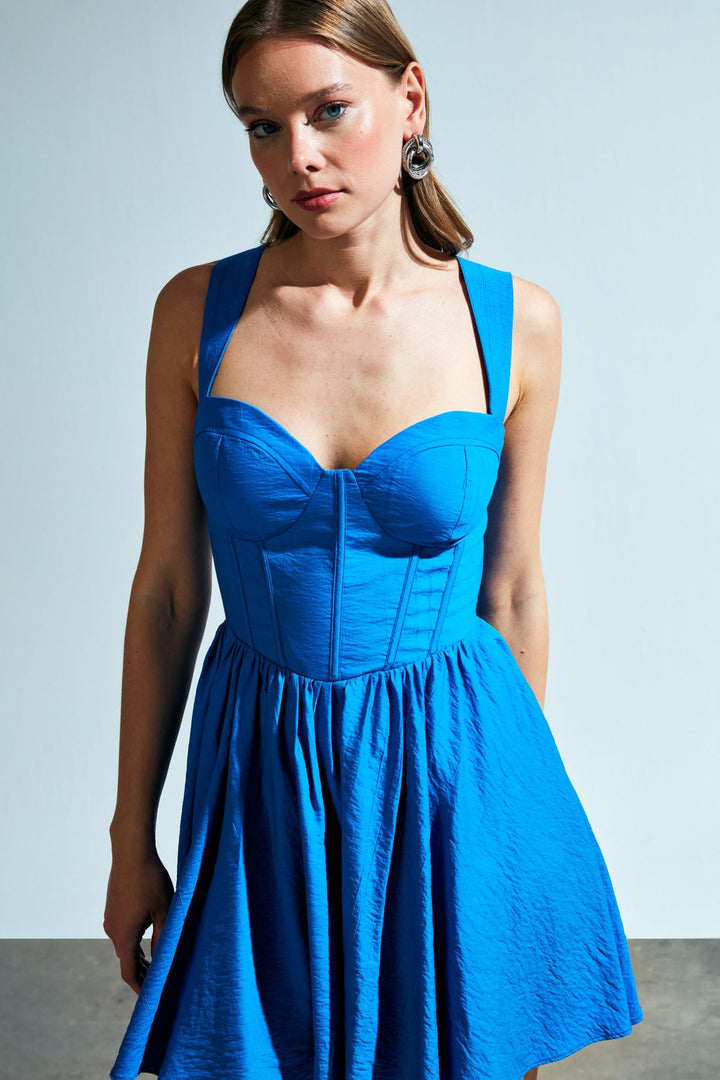 Bust Detailed Underwire Mini Dress Sax