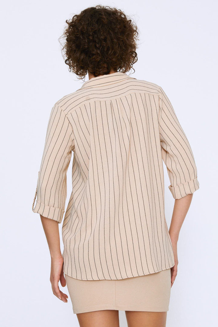 Önü Cepli Çizgili Gömlek Taş