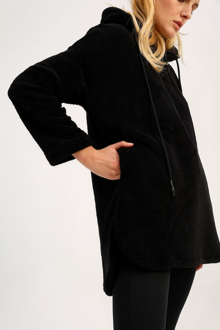 Hooded Plush Sweatshirt Black