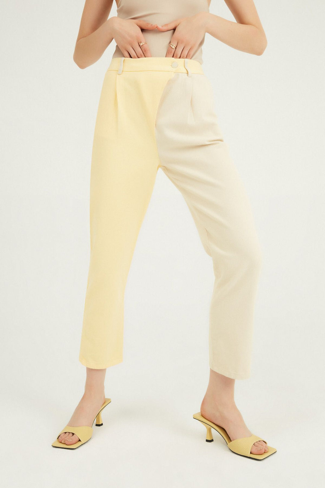 Two Color Gabardine Trousers Yellow